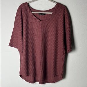 Merokeety V-Neck Waffle Knit Top Womens XL